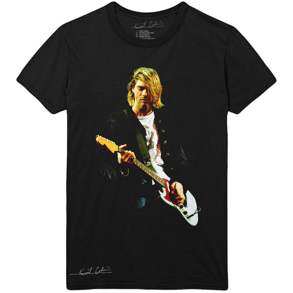 KURT COBAIN UNISEX T-SHIRT: GUITAR PHOTO COLOUR - SMALL THRU 2XL