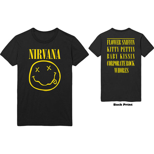 NIRVANA UNISEX T-SHIRT: YELLOW SMILEY FACE 2-SIDED