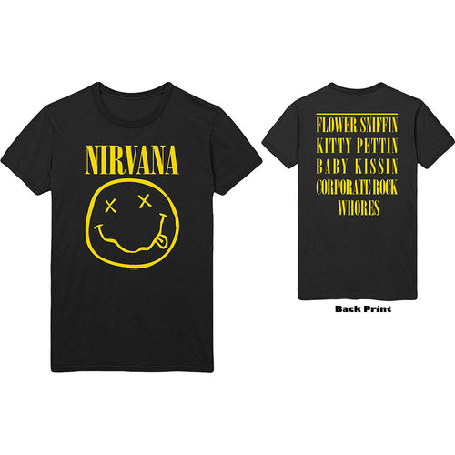 NIRVANA UNISEX T-SHIRT: YELLOW SMILEY FACE